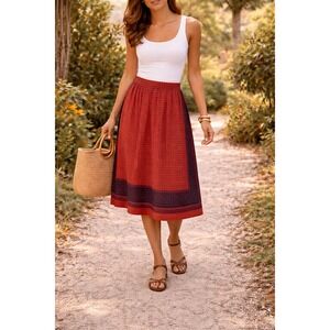 Vintage Anne Crimmins for Umi Collections Silk Skirt Size 12 Size SM Rust Navy